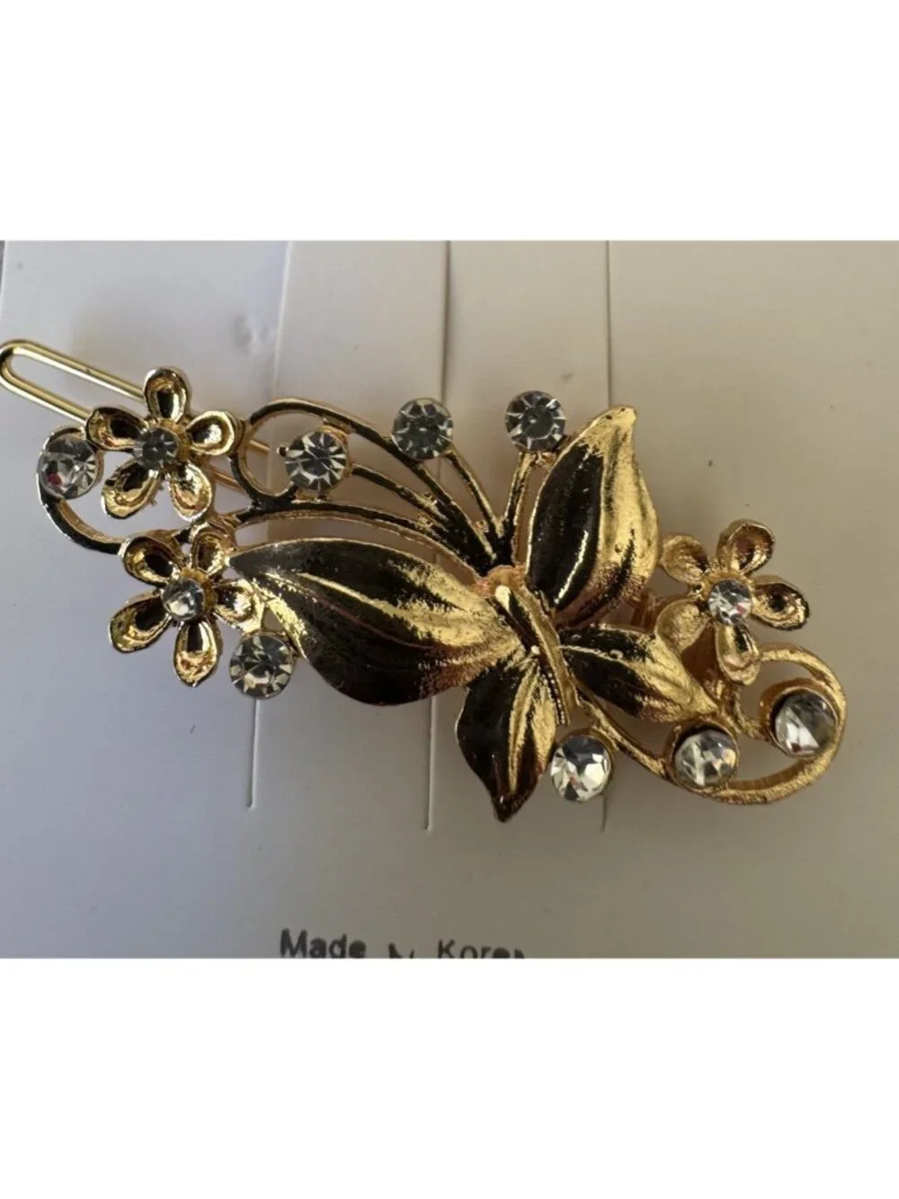 Flower Hair Clip Clamp Butterfly Flower Bling Gold Crystal Rhinestone 2.5